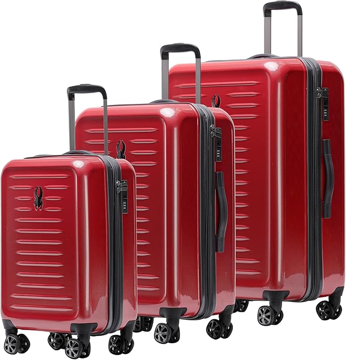 Spyder Rails Expandable Hardside Upright Suitcase with 360° Spinner Wheels, TSA Approved Lock (Red, 3-Piece Set)