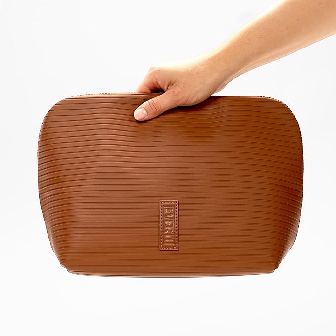 THE VERTI-Vertical Waterproof Makeup & Toiletry Bag | 23-Pocket Organizer with Upright, Fold-Down Design for Skincare, Toiletries & Essentials (Mahogany)