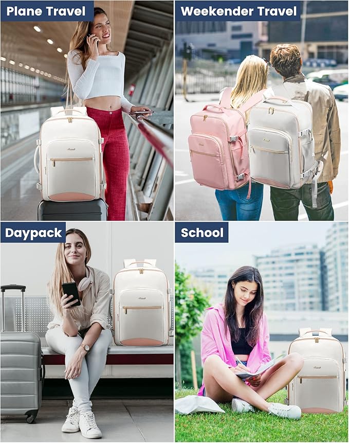 LOVEVOOK Travel Backpack for Women & Men 40L,Airline Approved Carry On Backpack Travel Essentials,TSA Carry on Luggage,Waterproof Personal Item Travel Bag,Suitcase with 3 Packing Cubes,Light gray-Pink