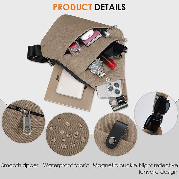 Anti-Theft Crossbody Bag Theft Proof Sling Bags for Women Men Waterproof Travel Essentials Secure Purse with Passport Holder, Ideal for Safe Travel Outdoors, Coffee