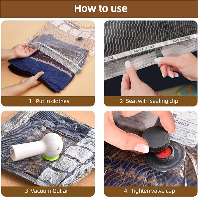 15 Pack Vacuum Seal Bags with Wireless Rechargeable Electric Pump,Vacuum Storage Bags with LED Light (5L+5M+5S),Vacuum Bag with Electric Pump,Space Saver for Clothes and Clothing Travel