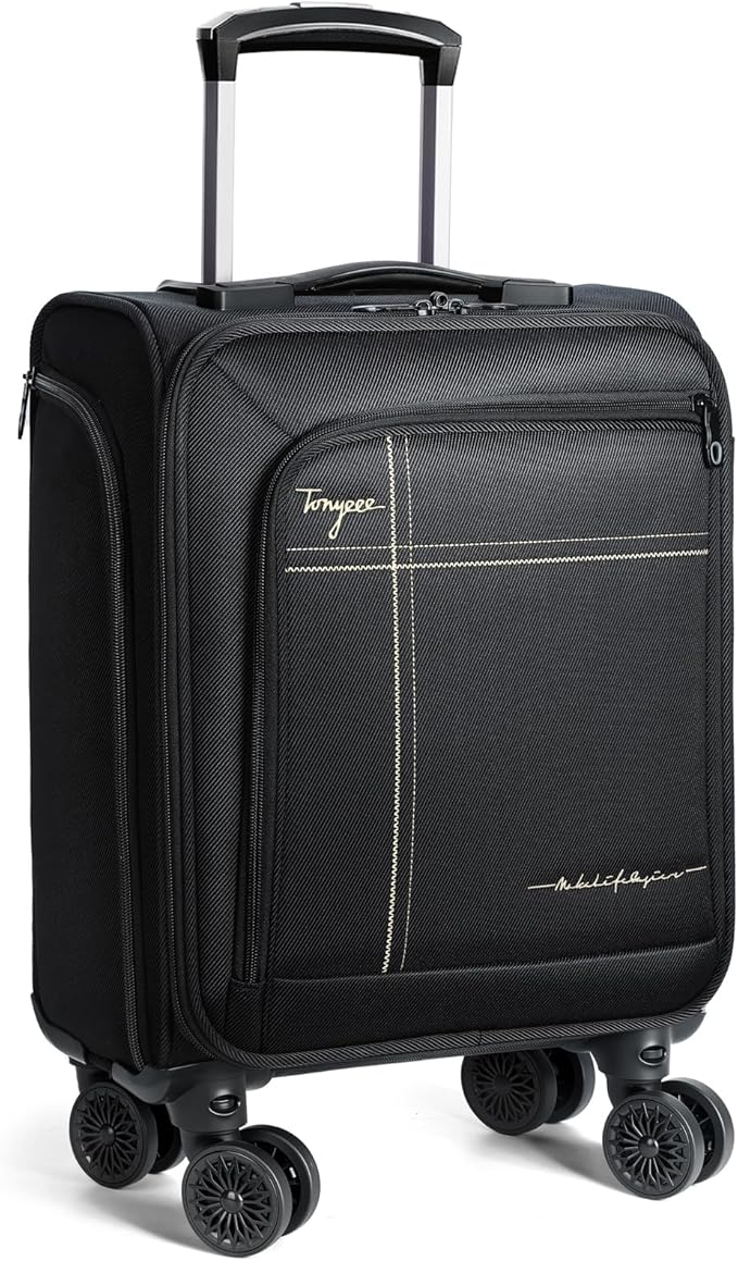 Softside Carry on Luggage 22x14x9 Airline Approved, 19 Inch Carry-on Luggage with Spinner Wheels, Water-Resistant Small Suitcase for Women Men Travel Business (Black, 19 inch_Carry on)