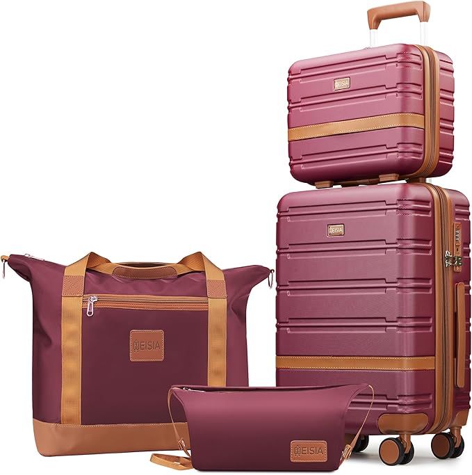 Luggage Sets with spinner wheels, PC+ABS Hard Shell Travel Luggage,Lightweight Carry-on suitcases with TSA Lock,YKK Zippers (Purple, 4 Piece Sets(14/20/DB/TB))