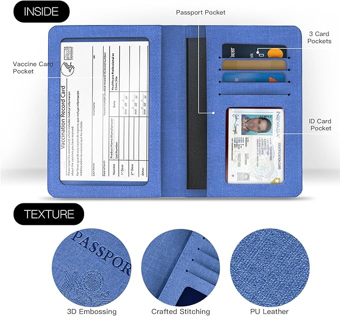 2 Pack Vaccine Card Holder,Passport And Vaccine Card Holder Combo-Baby Blue&Pink