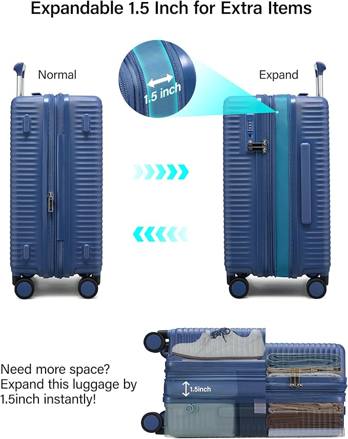 MILADA 28 Inch Large Expandable Checked Luggage - Hardshell Spinner Suitcase with 8 Wheels, TSA Lock, Durable PC Shell, Lightweight Extra Large Capacity for Extended Travel, Interstellar Blue