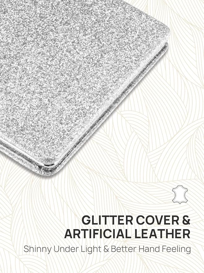 OMIRO Compact Mirror, Glitter PU Leather 1X/3X Magnification, Ultra Portable for Purses, 2.4" W x 3.4" L (Silver)