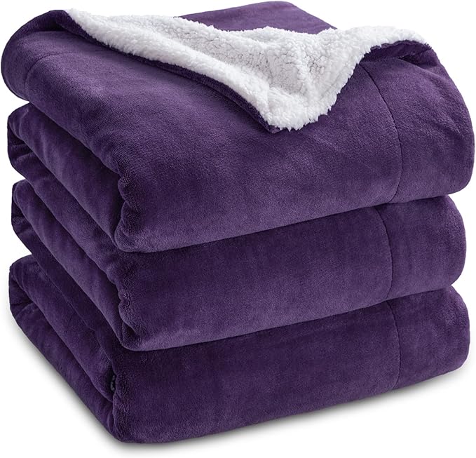 Bedsure GentleSoft Sherpa Fleece Blanket Queen Size for Bed, Non-Heated, Thick and Warm Throw Gifts for Women and Girls, Soft Fuzzy Plush Queen Blanket for Winter, Purple, 90x90 Inches