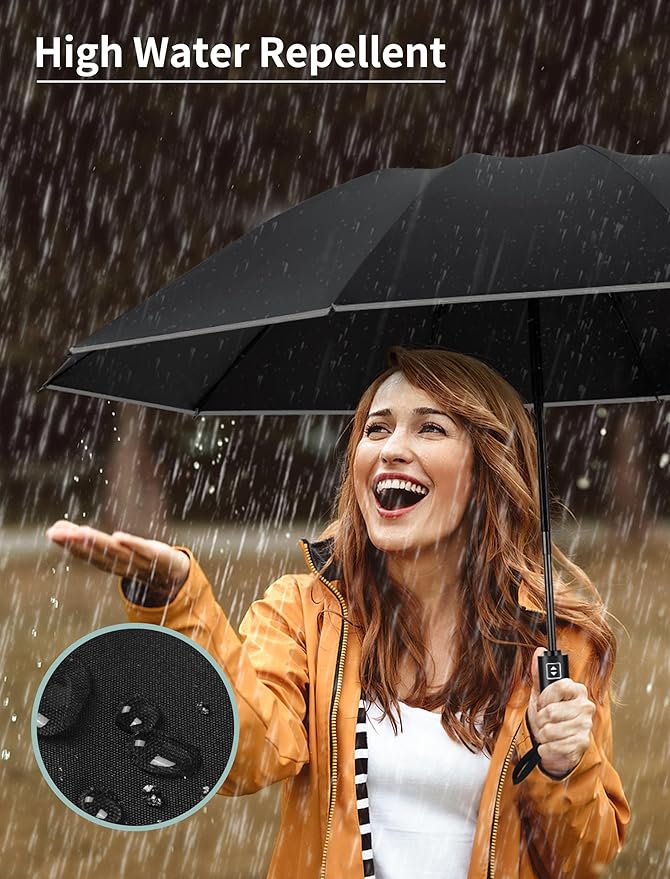 Seniny Inverted Travel Umbrella Compact - Windproof Umbrellas for Rain with Reflective Strip, Large UV Umbrella for Sun Protection, Automatic Portable Umbrellas Fold in Reverse for Car, Backpack
