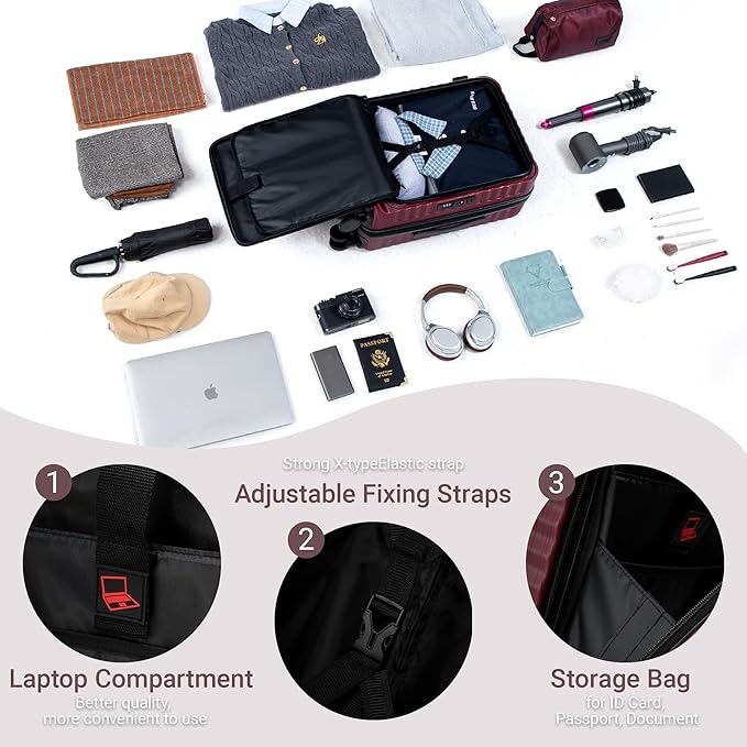 3 piece Luggage Set Expandable Suitcase 22x14x9 Airline Approved Carry on, Front Opening ABS Hard Case Suitcases with Spinner Wheels, TSA Lock