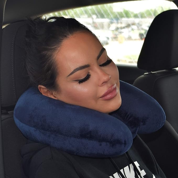 Adult Cozy Soft Microfiber Neck Pillow for Travel – Compact, Machine Washable - Perfect for Airplane, Car, or Home Use - Filled and Finished in The USA – Navy