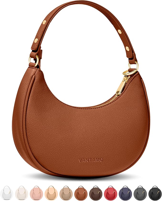Vantamo Crescent Bags For Women with RFID Protection, Half Moon Clutch Purses for Women with Anti-Theft Clip for Extra Safety