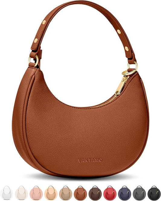 Vantamo Crescent Bags For Women with RFID Protection, Half Moon Clutch Purses for Women with Anti-Theft Clip for Extra Safety