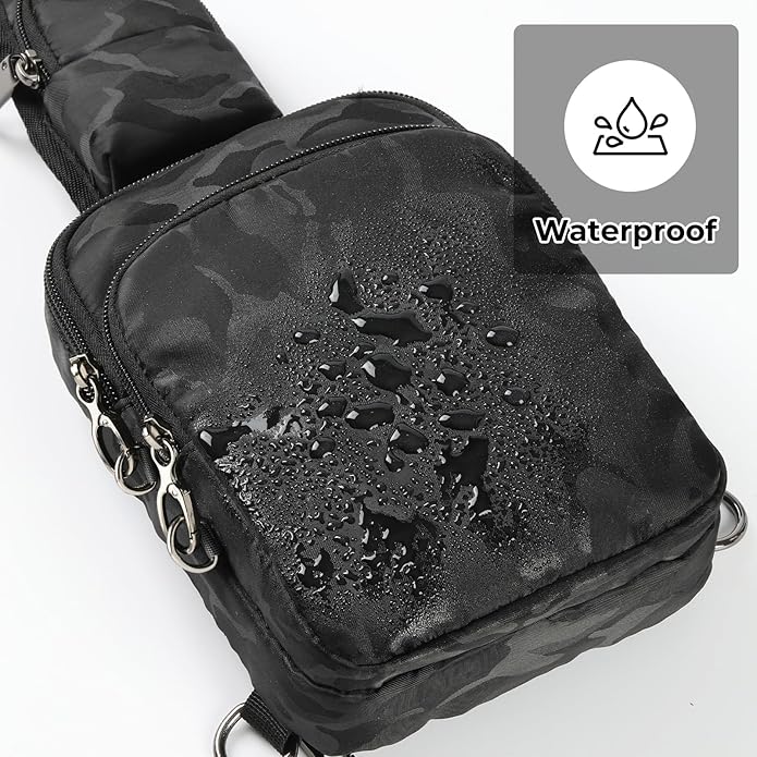 BROADREAM Mini Crossbody Sling Bag, Small Chest Bags Dual Pocket with Zipper Lock, RFID Blocking & Water Resistant Women Men