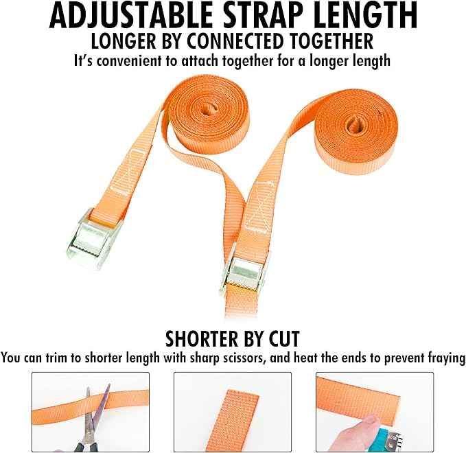 Cartman 1" x 12'Lashing Straps Cargo Tie-Down Strap Up to 600lbs, 10pk in Carry Bag, Orange