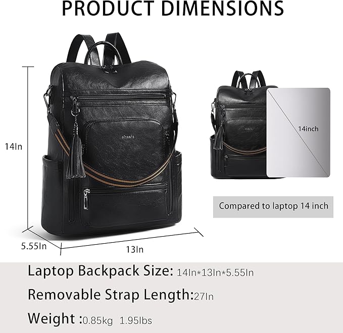 Shrrie Vegan Leather Laptop Backpack for Women 15.6 inch Work Backpack Fashion Travel Backpack Purse for Business College