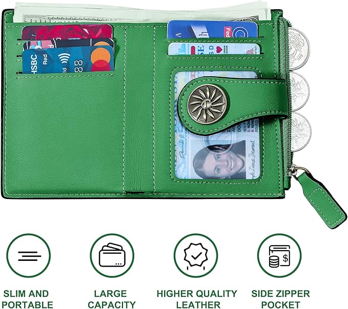 Tipmile Small Wallet for Women Bifold RFID Blocking Card Holder Leather Wallets with Zipper Coin Pocket