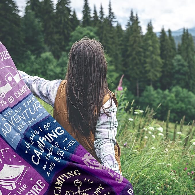 Cool Camping Gifts for Women/Men, Camping Blanket Essentials for Camp Lover, Gifts for Campers/Rv Owners, Camper Decor for Inside/Outdoor/Hiking Soft Throw 60x50in