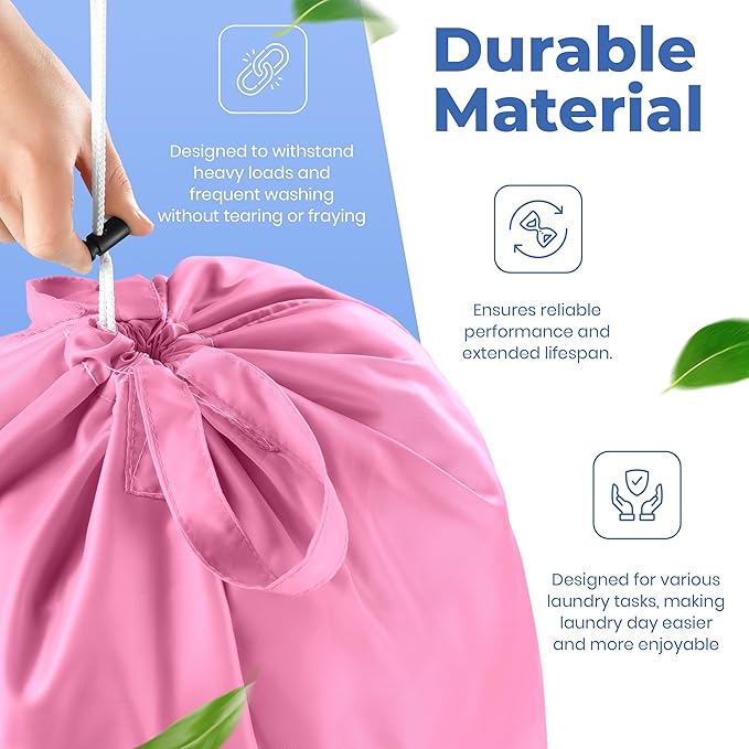 Extra Large Travel Laundry Bag - 2-Pack Fun Print Design Bags for Dirty Clothes - Durable Water-Resistant Fabric - Sturdy Drawstring Closure (Pink-Teal | Smell Me If You Dare)