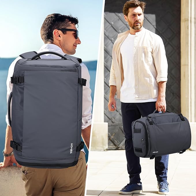 HOMIEE Travel Backpack 40L TSA Friendly Flight Approved Carry-on Luggage, Waterproof Business Computer Backpack Fits 17.3 Inch Laptop, Extra Large Weekender Bag with Shoe Compartment, Grey