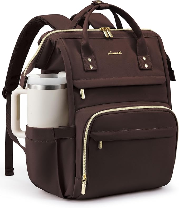LOVEVOOK Laptop Backpack for Women with Giant Tumbler Holder Pocket,17 inch Waterproof Travel Backpack Purse Computer Laptop Bag,Professional Work College Nurse Teacher Backpack Personal Item,Coffee