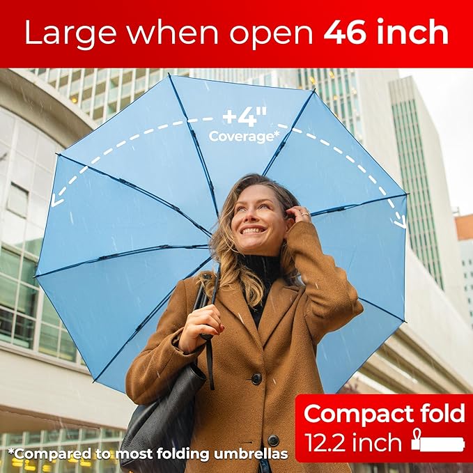 TUMELLA Inverted Windproof Umbrella, Large, Strong, Light, Portable, Automatic Reverse Folding Rain Umbrella, Durable Premium Grip, Fits Car & Backpack