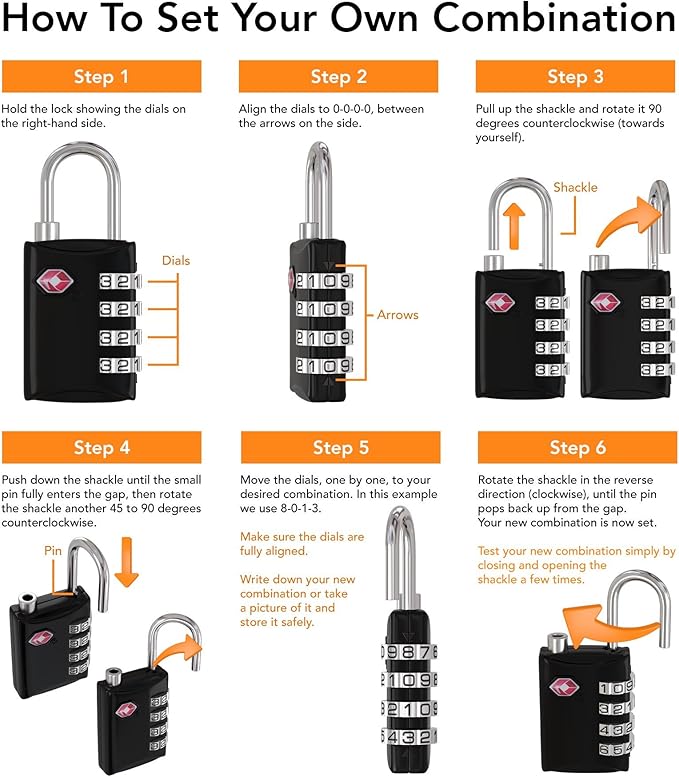 TSA Locks for Luggage, 2-Pc Durable Steel Padlock, Keyless Easy to Read 4-Digit Combination Lock for Backpacks, Travel Suitcases, Toolbox, Filing Cabinets, Baggage & Gym Locker, Red/Blue