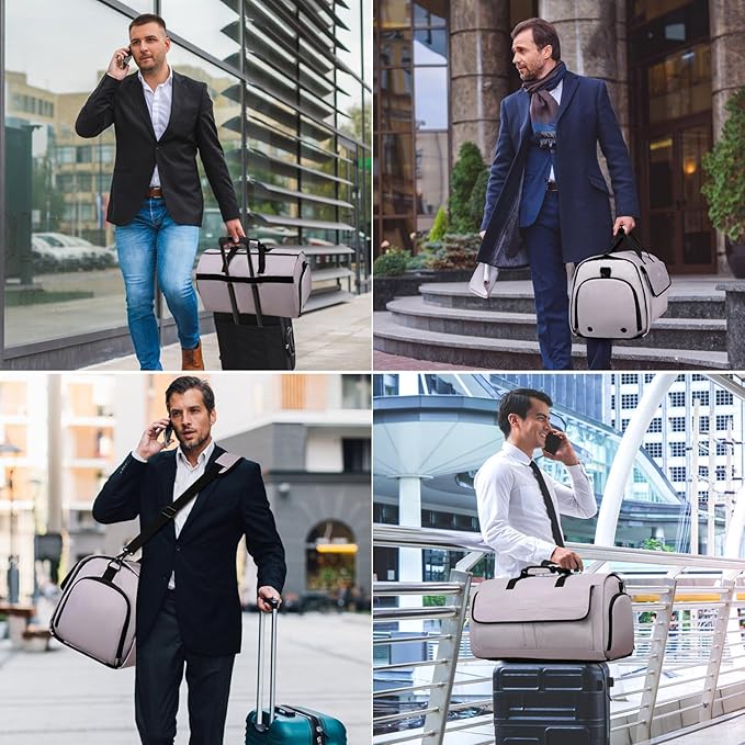 Travel Garment Bag Suit Bags for Men with Shoulder Strap & Shoes Compartment, Water Resistant Carry On Garment Duffle Bag - 2 in 1 Hanging Suit Garment Bags for Travel, Grey