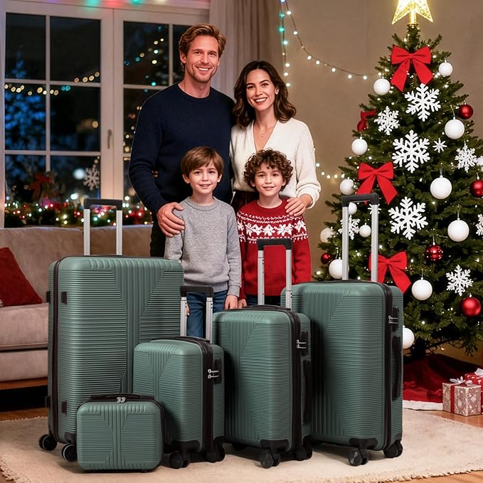 Karl home Luggage Sets 5 Piece, PP Hard Case Suitcase Set with Built-in Lock Spinner Wheels, Lightweight Durable Carry on Luggage for Business Travel - Dark Green (12/16/20/24/28")