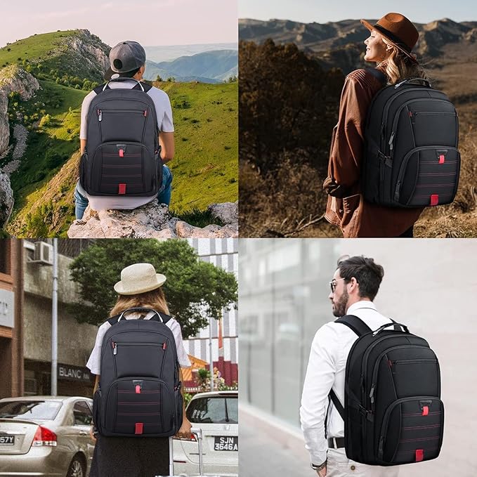 Extra Large Travel Laptop Backpack, 17.3 Inch Carry on Backpack for Men Women, Big Anti Theft Water Resistant College Bussiness TSA Airline Approved Work Computer Backpack, Black