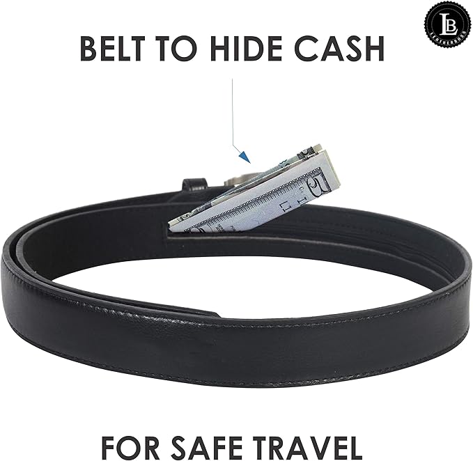 LB LEATHERBOSS Men's Black Leather Money Belt Sizes 32 Through 64