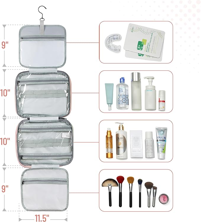 Ms. Pen-Travel Toiletry Bag Organizers, Baby Pink, Makeup Travel Bag for Toiletries with Hanging Hook, Water-Resistant