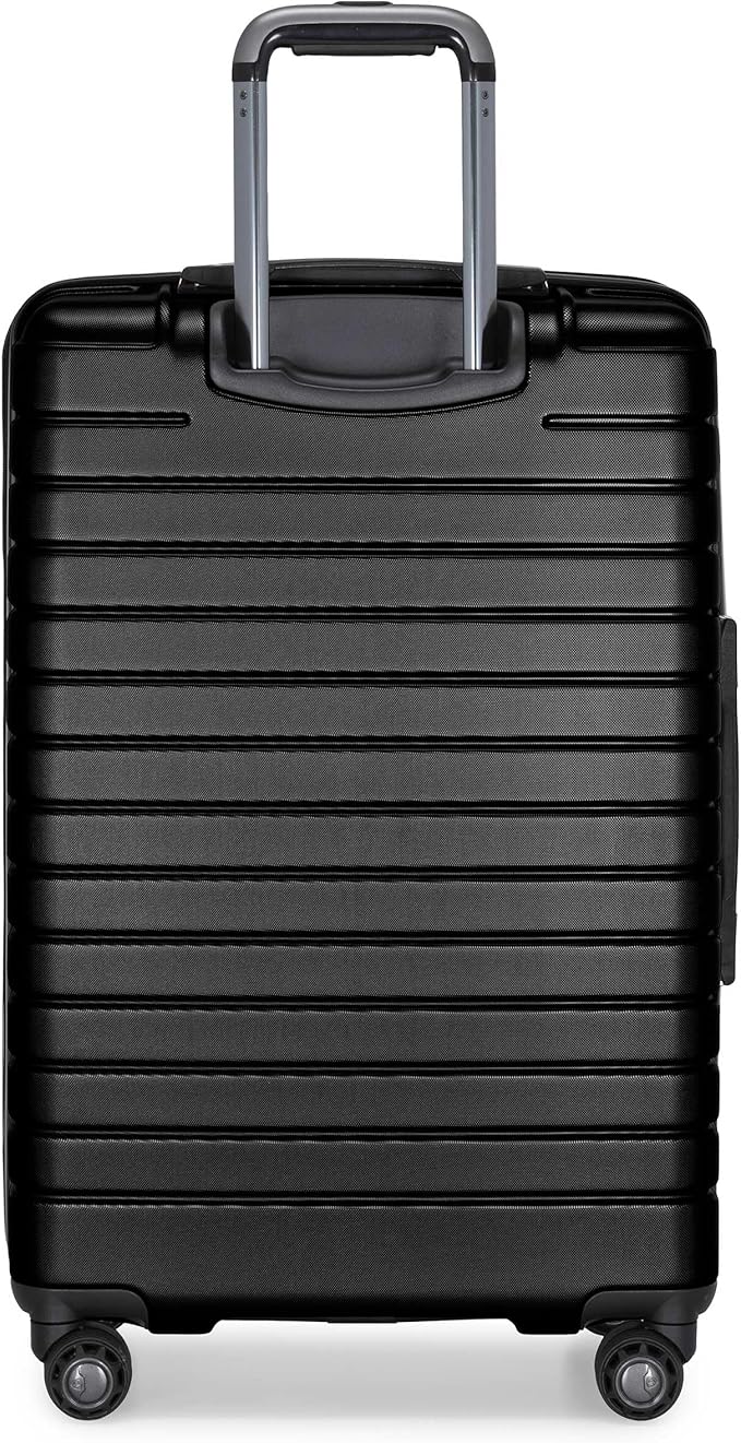 Traveler's Choice Archer Polycarbonate Hardside Spinner Luggage Set, Tie Down Straps, Black, Checked 25-Inch