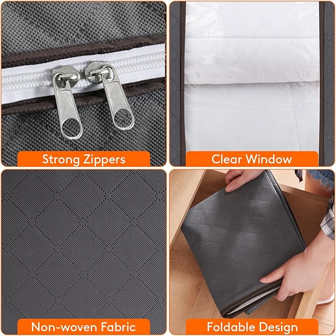 Lifewit 6 Pack 100L Clothes Storage Bins with Lids, Foldable Blanket Storage Bags with Zippers, Clear Window and Reinforced Handles, Closet and Organization for Clothing, Sweater, Comforter, Bedding
