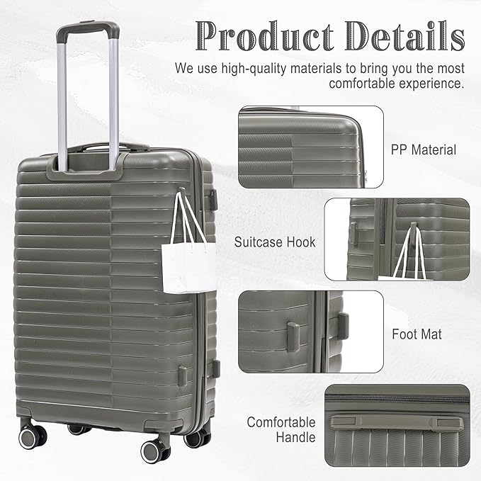Hardside 4 Luggage Sets, Lightweight Wave Suit Case with Spinner Wheels