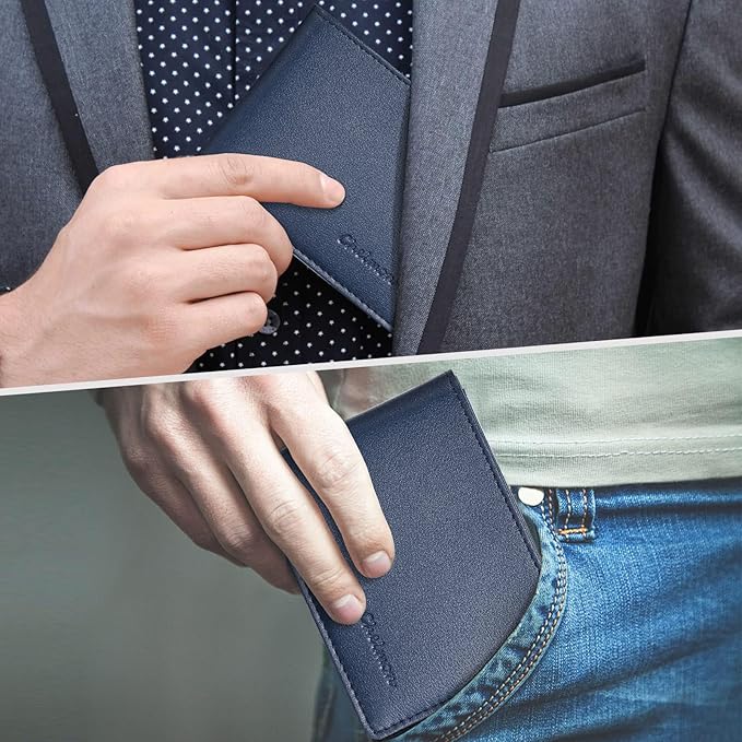 Chelmon Slim Wallet for Men ID Window with RFID Blocking Front Pocket Minimalist Bifold Bussiness Card Holder Gift for Men, Dark Blue