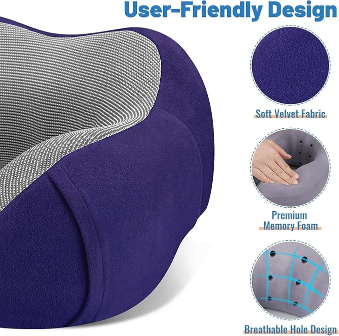 CloudBliss Travel Pillow Premium Memory Foam, Comfortable & Supportive Neck Pillow, Neck Pillows for Sleeping Travel, Airplane Pillow for Sleeping Airplane, Car, Office and Home（Black & Navy）