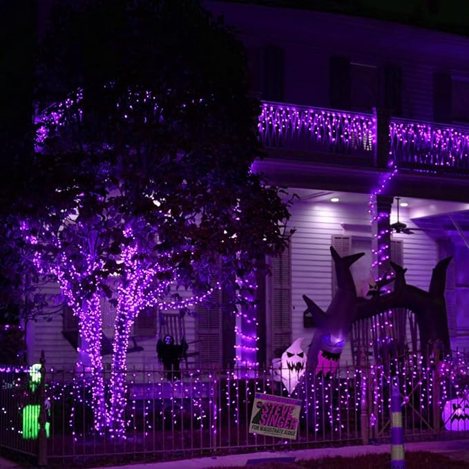 Dazzle Bright Halloween Fairy String Lights, Total 40FT 120LED Copper Wire Battery Operated Waterproof Lights, Halloween Decorations for Indoor Home Outdoor Garden Patio Party Decor (Purple)
