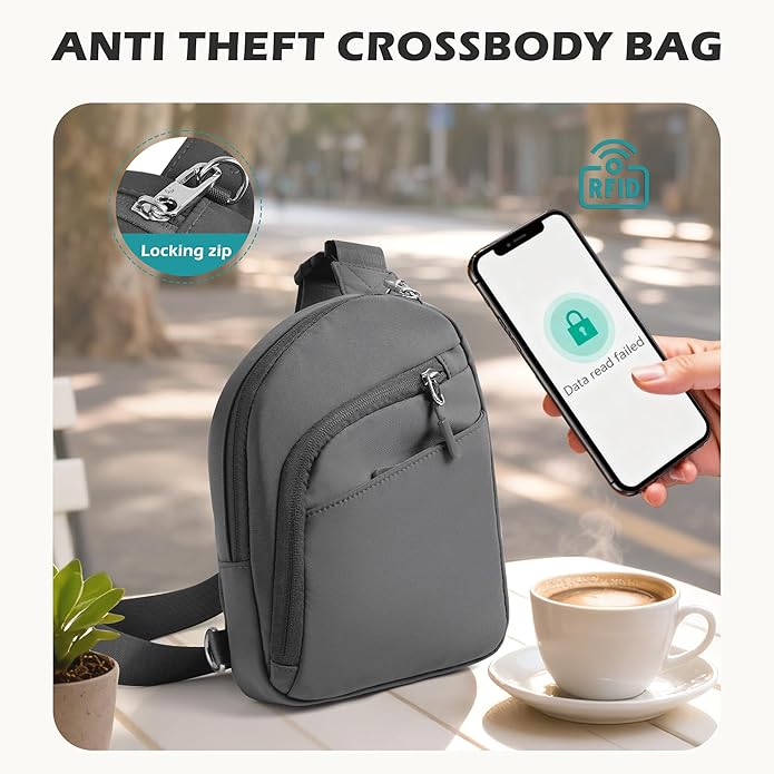 TOPEAST Anti Theft Crossbody Bags for Women Men, Small Sling Crossbody Bag Travel Purse Shoulder Wallet with RFID Blocking