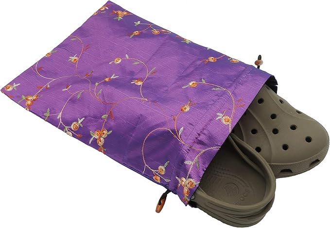4pcs Embroidered Silk Flower Design Jacquard Travel Bag, Lingerie Bags Underwear Bags Laundry Bags Shoe Bags for Travel Storage for Men Women Washable Cloth Shoe Bags