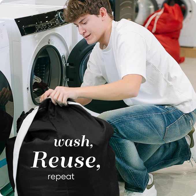 Handy Laundry Bag Shoulder Strap Extra Large - Drawstring Locking Closure, Durable Material, Heavy Duty Stitching, Hands Free Carrying - Perfect College Dorm (Black, 30" x 40")