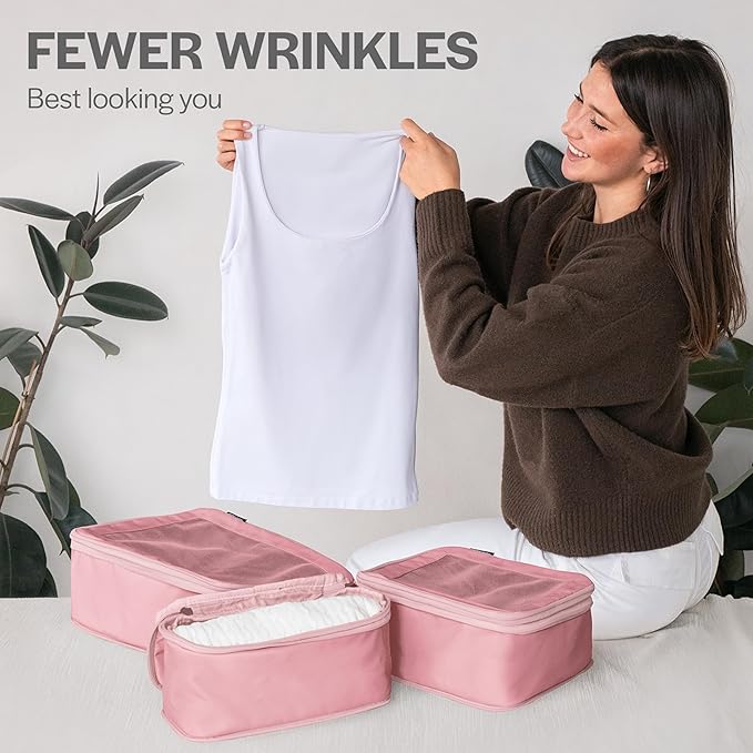 Aerotrunk Compression Packing Cubes for Travel - Luggage Organizer Bags - Double Zipper Packing Cubes for Suitcases (12-Pack, Rose)