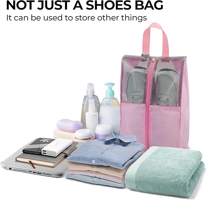 Shoe Bags For Travel, Used As For Storage or Shoe Travel Bag, Featuring Waterproof Nylon Sneaker Bag. (Light Pink, 2 Pack, Large)