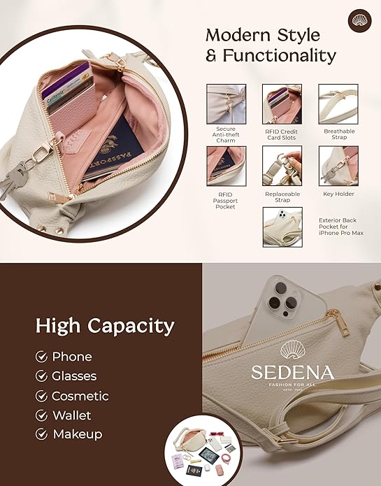 Anti Pickpocket Bag - Ivory RFID Crossbody Bag for Travel, Adjustable Strap Multiple Compartments Anti Theft Crossbody Bags for Women Travel Size Essentials Crossbody Bags for Women Large Size