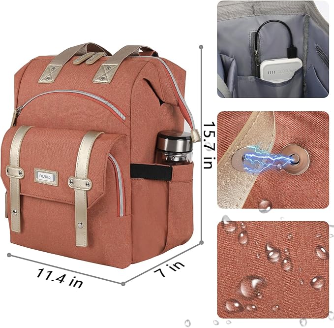 FALANKO Laptop Backpack for Women,15.6 inch Teacher Nurse School Waterproof Backpack,Large Womens Computer Backpack with Laptop Compartment,RFID Anti Theft Shoulder Orange Bags
