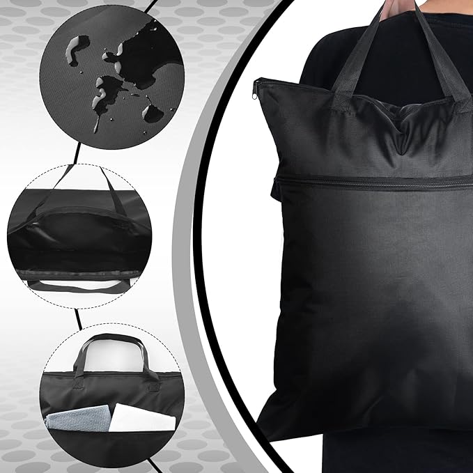 Kingdder 2 Pcs Large Travel Laundry Bag for Dirty Clothes with Handle 18" x 23" Heavy Duty Waterproof Wet Dry Bags for Swimsuit with 2 Zippered Pockets Washable for Sports Gym Dorm(Black)