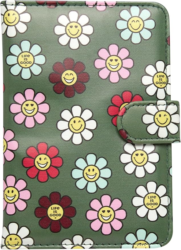 Life is Good Travel Passport Cover - Anti-Theft Passport Holder Wallet with Interior Card Slots with Magnetic Snap Closure, Happy Daisy