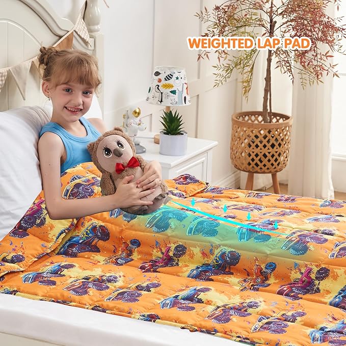 yescool Truck Car Weighted Blanket 3 Pounds Cooling Weighted Lap Blanket, Heavy Blanket for Sleeping, Breathable Weighted Throw Blanket Gifts for 20-40lbs, 36"x48"
