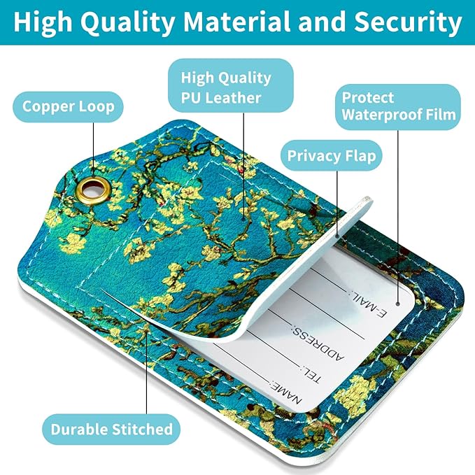 Fishent Luggage Tag (3pcs), Personalized Travel Cruise Tags for Suitcases, Privacy Flap, Baggage Name Tag for Women Men Kids, Luggage Backpack Handbag School Bag