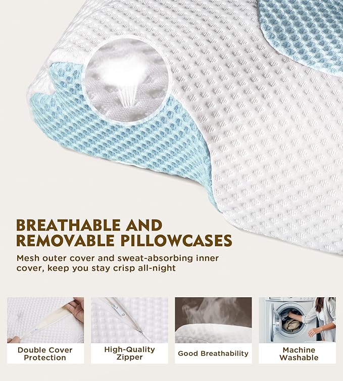 Osteo Cervical Pillow for Neck Pain Relief, Hollow Design Odorless Memory Foam Pillows with Cooling Case, Adjustable Orthopedic Bed Pillow for Sleeping, Support for Side Back Sleepers