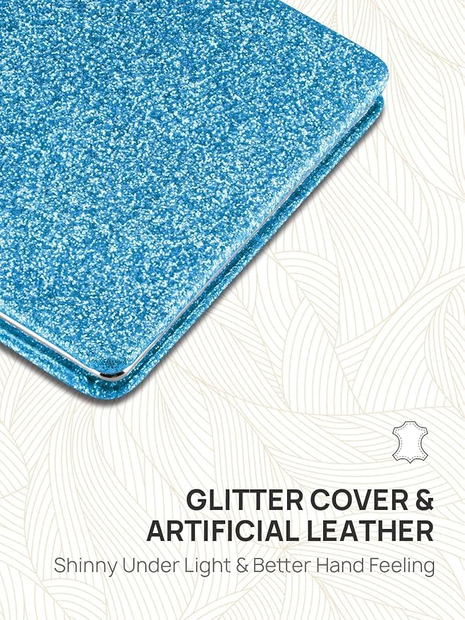 OMIRO Compact Mirror, Glitter PU Leather 1X/3X Magnification, Ultra Portable for Purses, 2.4" W x 3.4" L (Blue)